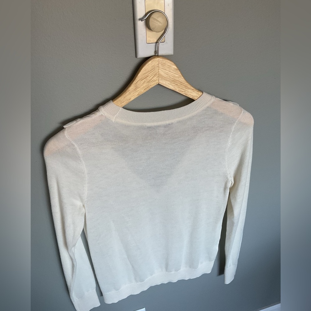 LOFT Cream Sheer Ruffle sweater - Picture 3 of 11